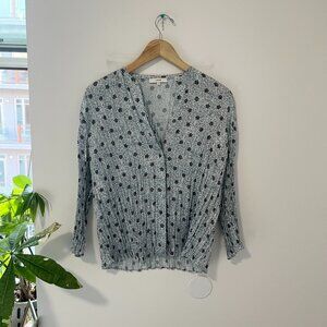 Vince Blue Floral Print Blouse Size Small